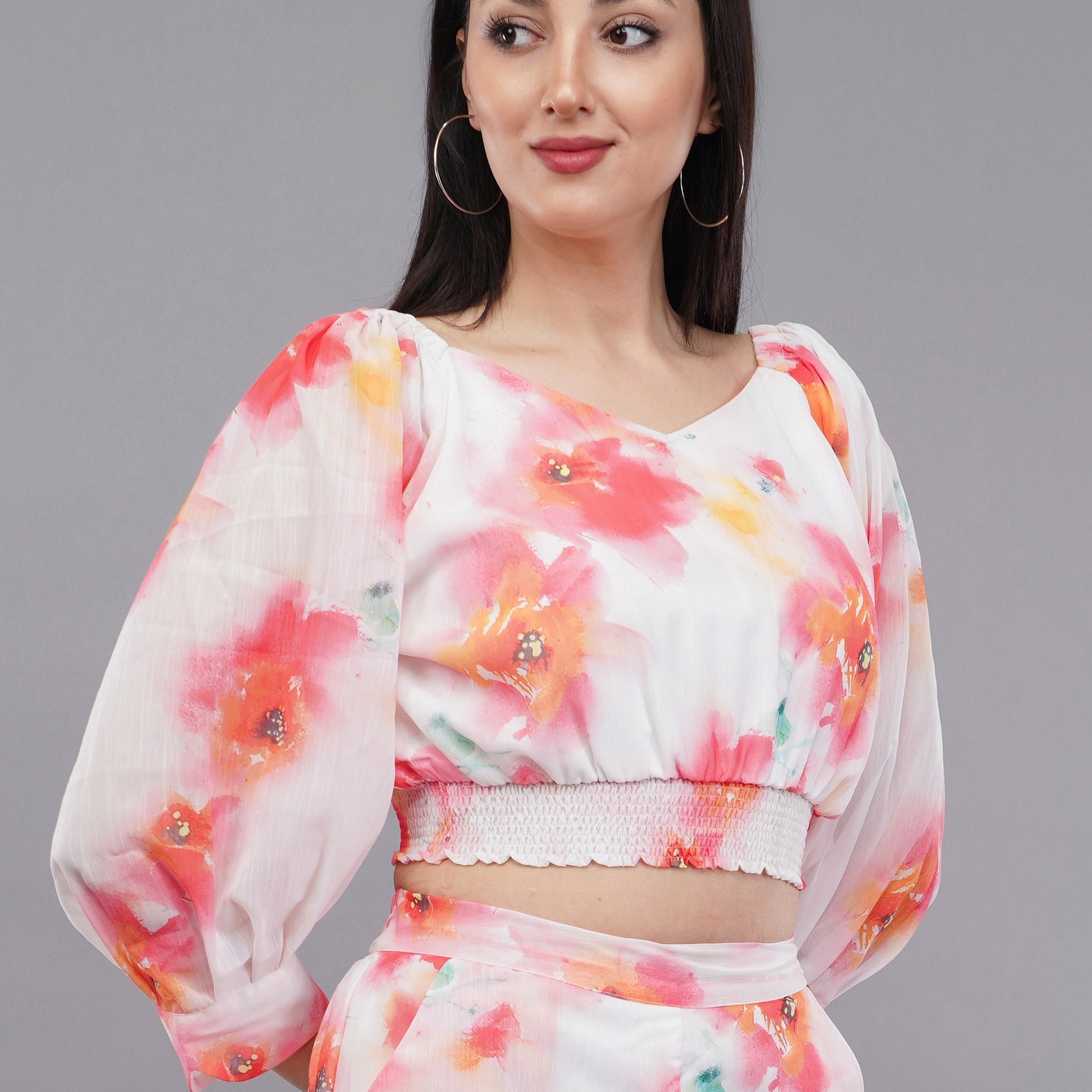 White Floral Printed Cropped Top