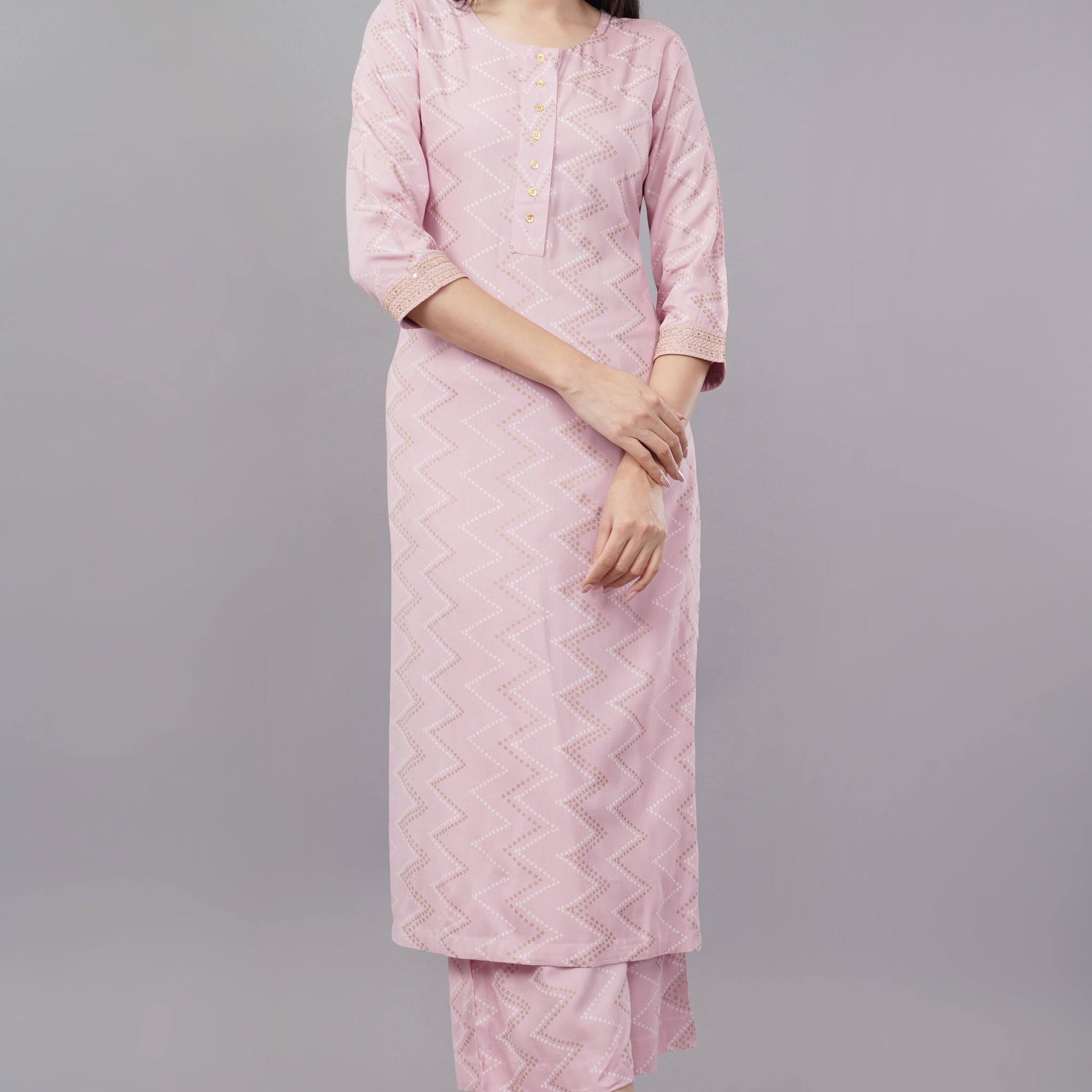Purple Printed Rayon Round Neck Women's Kurta