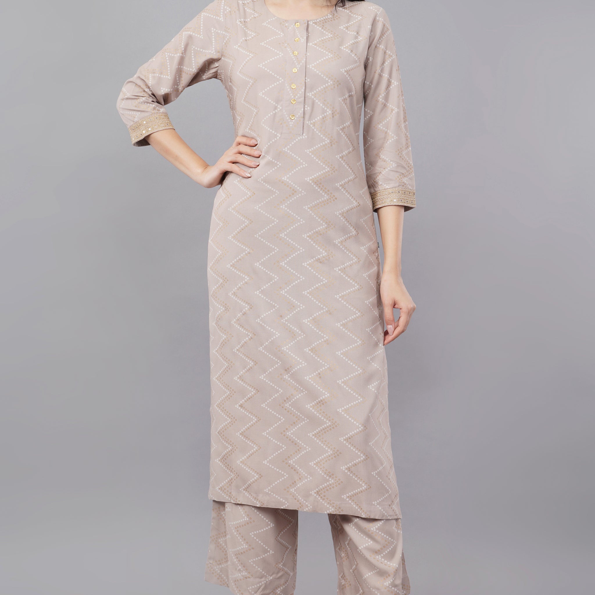 Grey Printed Rayon Round Neck Women's Kurta