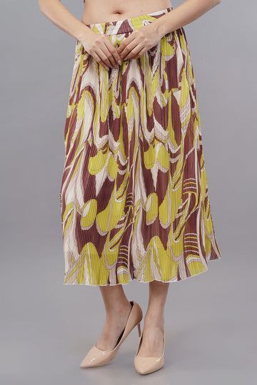 Wardrobe Printed Pleated Lime-Colored Skirt