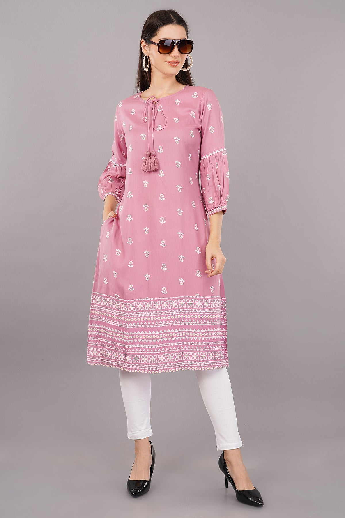 DUSTY RED Floral Printed Flared Dress