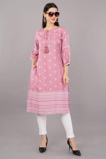 DUSTY RED Floral Printed Flared Dress